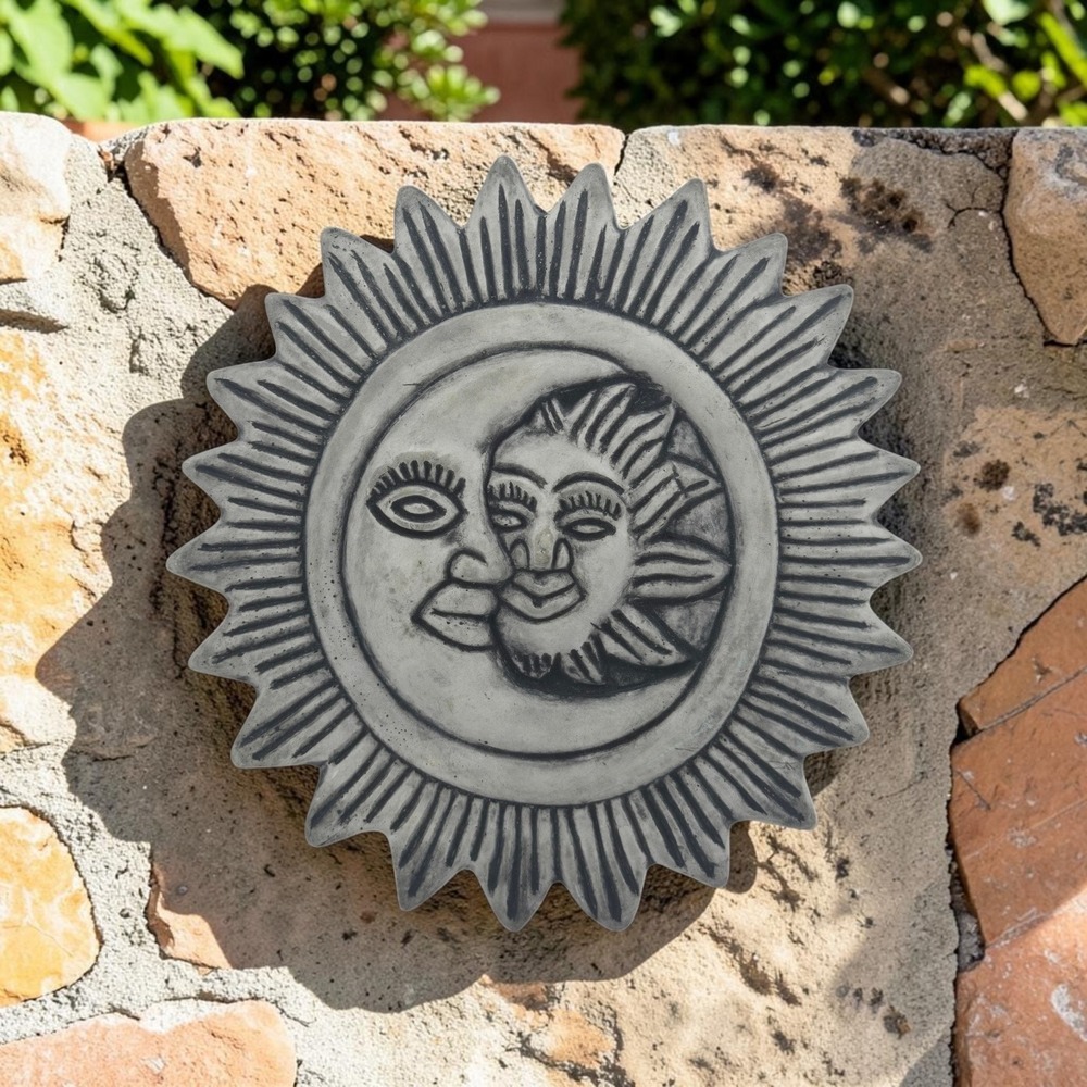 Vtg Cast Stone Sun & Moon Wall Plaque 8" Heavy 2 lb Celestial Garden Patio Decor